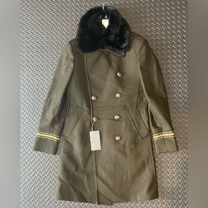 Men Military Dark Olive Coat with removable faux fur